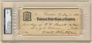 Walt Whitman signed check - SOLD